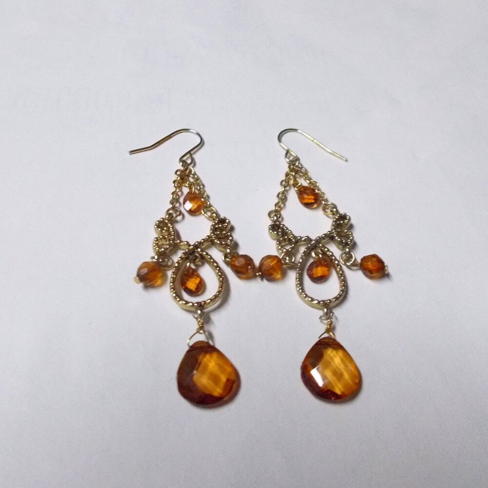 Goldtone and topaz bead earrings